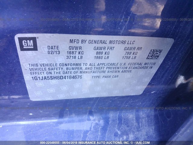 1G1JA5SH8D4184676 - 2013 CHEVROLET SONIC LS 蓝色 照片 9