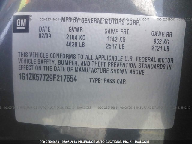 1G1ZK57729F217554 - 2009 CHEVROLET MALIBU LTZ 灰色 照片 9