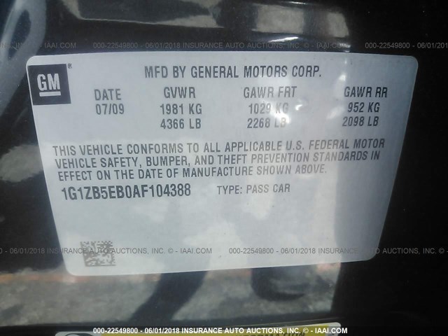 1G1ZB5EB0AF104388 - 2010 CHEVROLET MALIBU LS 黑色 照片 9