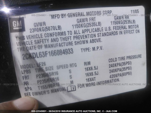 2CKDL63F166084933 - 2006 PONTIAC TORRENT BLACK photo 9