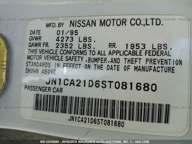 JN1CA21D6ST081680 - 1995 NISSAN MAXIMA GLE/GXE/SE WHITE photo 9