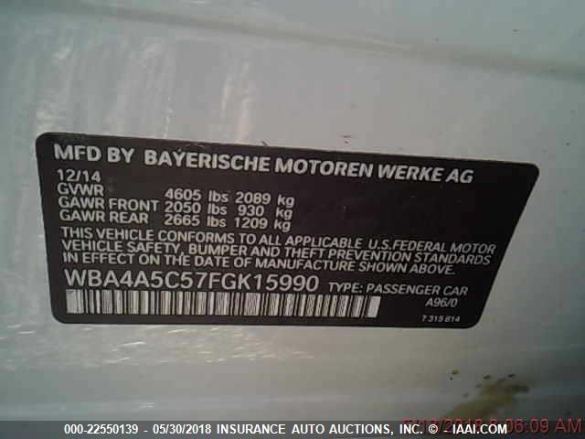 WBA4A5C57FGK15990 - 2015 BMW 428 I/GRAN COUPE WHITE photo 9