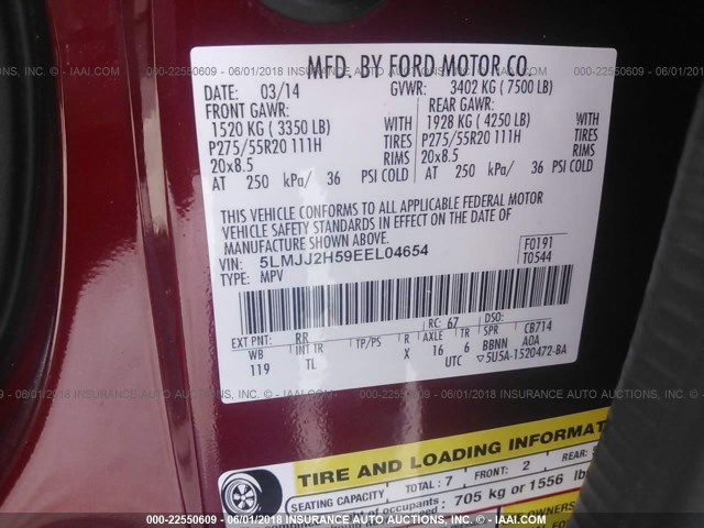 5LMJJ2H59EEL04654 - 2014 LINCOLN NAVIGATOR MAROON photo 9