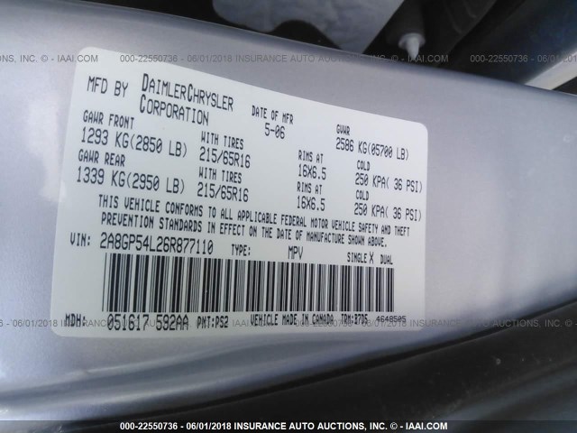 2A8GP54L26R877110 - 2006 CHRYSLER TOWN & COUNTRY TOURING SILVER photo 9