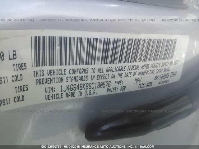 1J4GS48K86C180576 - 2006 JEEP GRAND CHEROKEE LAREDO/COLUMBIA/FREEDOM 银色 照片 9