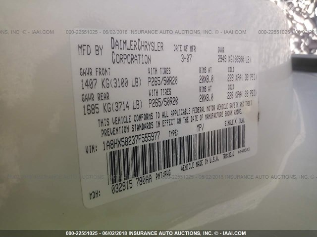 1A8HX58237F555977 - 2007 CHRYSLER ASPEN LIMITED WHITE photo 9