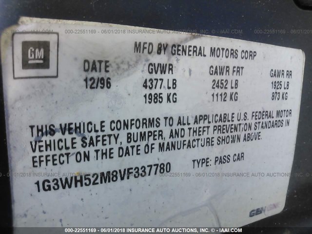 1G3WH52M8VF337780 - 1997 OLDSMOBILE CUTLASS SUPREME SL 蓝色 照片 9