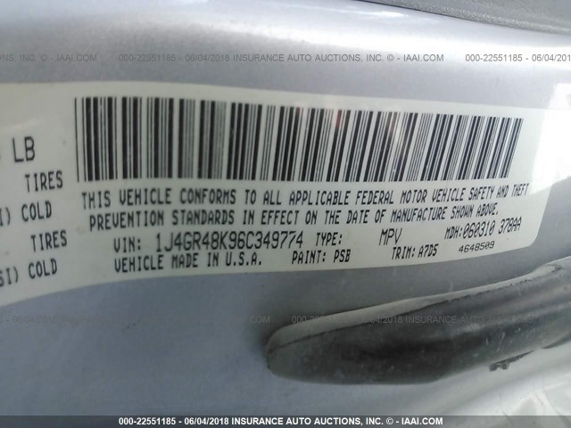 1J4GR48K96C349774 - 2006 JEEP GRAND CHEROKEE LAREDO/COLUMBIA/FREEDOM 银色 照片 9