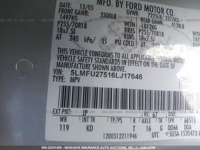 5LMFU27516LJ17646 - 2006 LINCOLN NAVIGATOR SILVER photo 9