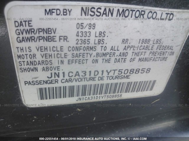 JN1CA31D1YT508858 - 2000 NISSAN MAXIMA GLE/GXE/SE GRAY photo 9