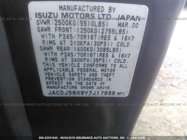 JACDJ58X9Y7J17896 - 2000 ISUZU TROOPER S/LS/LIMITED 灰色 照片 9