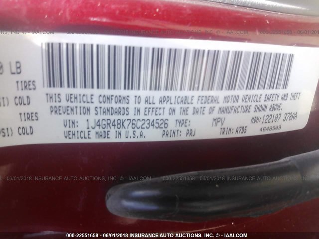 1J4GR48K76C234526 - 2006 JEEP GRAND CHEROKEE LAREDO/COLUMBIA/FREEDOM 红色 照片 9