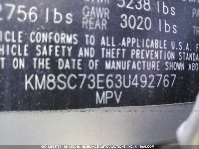 KM8SC73E63U492767 - 2003 HYUNDAI SANTA FE GLS/LX SILVER photo 9