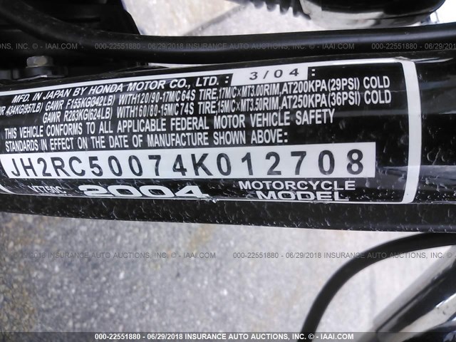 JH2RC50074K012708 - 2004 HONDA VT750 C MAROON photo 10