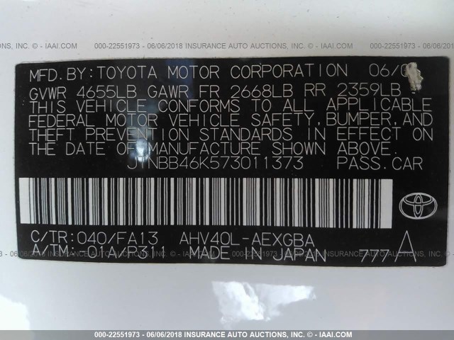 JTNBB46K573011373 - 2007 TOYOTA CAMRY NEW GENERAT HYBRID WHITE photo 9