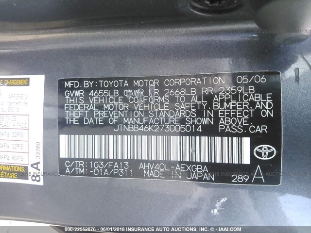 JTNBB46K273005014 - 2007 TOYOTA CAMRY NEW GENERAT HYBRID GRAY photo 9