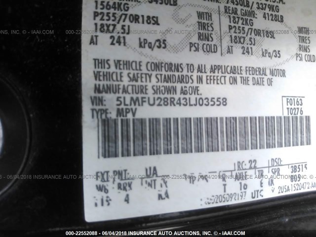 5LMFU28R43LJ03558 - 2003 LINCOLN NAVIGATOR BLACK photo 9