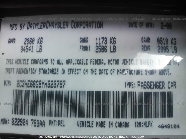 2C3HE66G6YH323797 - 2000 CHRYSLER 300M RED photo 9