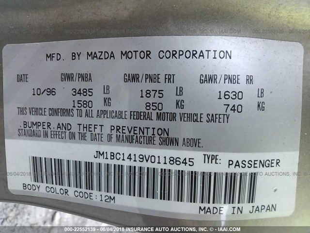 JM1BC1419V0118645 - 1997 MAZDA PROTEGE DX/LX/ES TAN photo 9