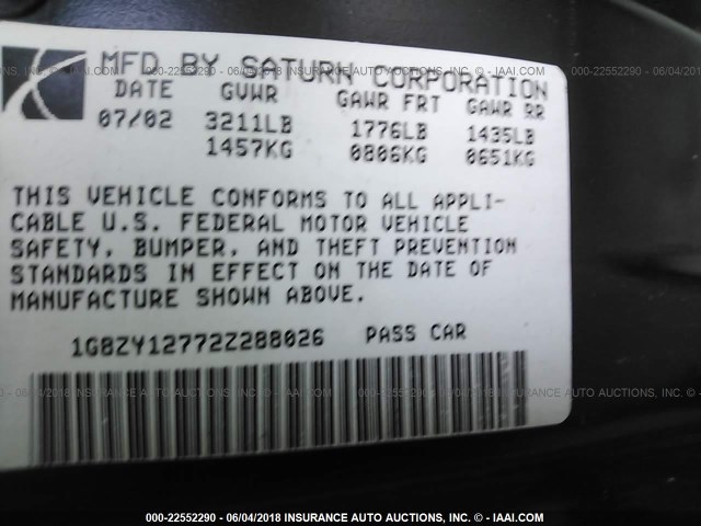 1G8ZY12772Z288026 - 2002 SATURN SC2 SILVER photo 9