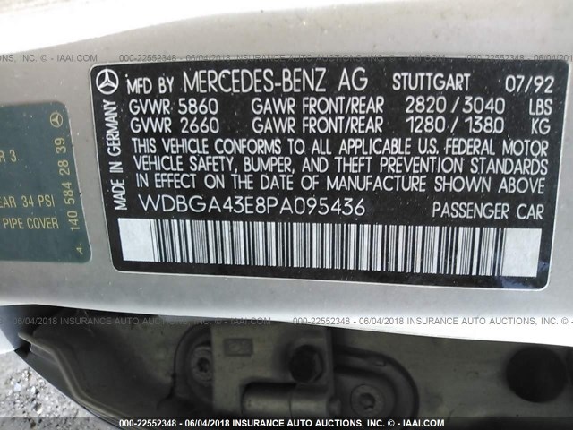 WDBGA43E8PA095436 - 1993 MERCEDES-BENZ 400 SEL 米色 照片 9