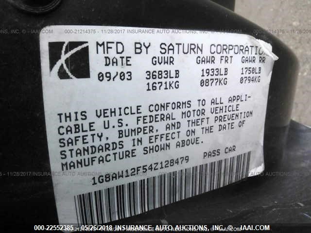 1G8AW12F54Z128479 - 2004 SATURN ION LEVEL 3 SILVER photo 9