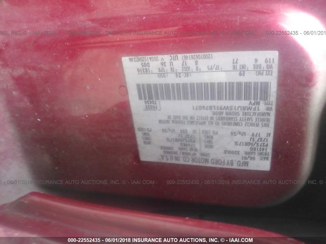 1FMRU15W91LB76071 - 2001 FORD EXPEDITION XLT RED photo 9