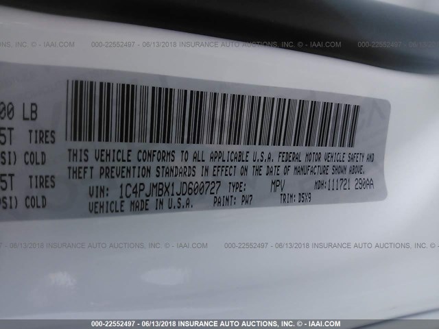 1C4PJMBX1JD600727 - 2018 JEEP CHEROKEE TRAILHAWK 白色 照片 9