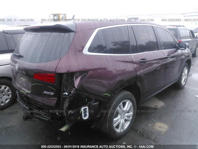 5FNYF6H13GB094968 - 2016 HONDA PILOT LX BURGUNDY photo 4