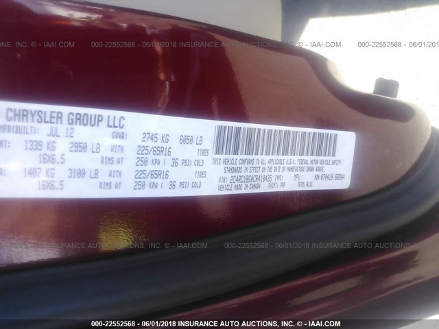 2C4RC1BG0CR410435 - 2012 CHRYSLER TOWN & COUNTRY TOURING RED photo 9