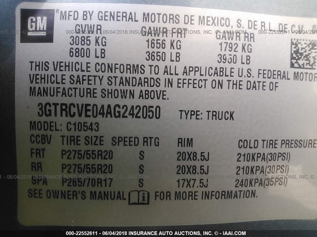 3GTRCVE04AG242050 - 2010 GMC SIERRA C1500 SLE BLUE photo 9