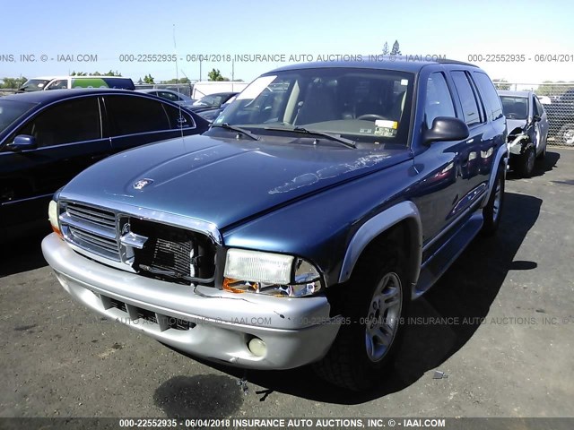 1B4HR58N22F191990 - 2002 DODGE DURANGO SLT PLUS BLUE photo 2