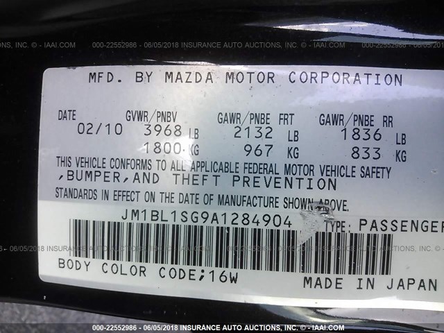 JM1BL1SG9A1284904 - 2010 MAZDA 3 I BLACK photo 9