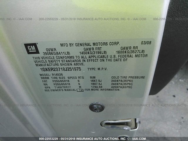 1GKER23718J251975 - 2008 GMC ACADIA SLT-1 Silber Foto 9