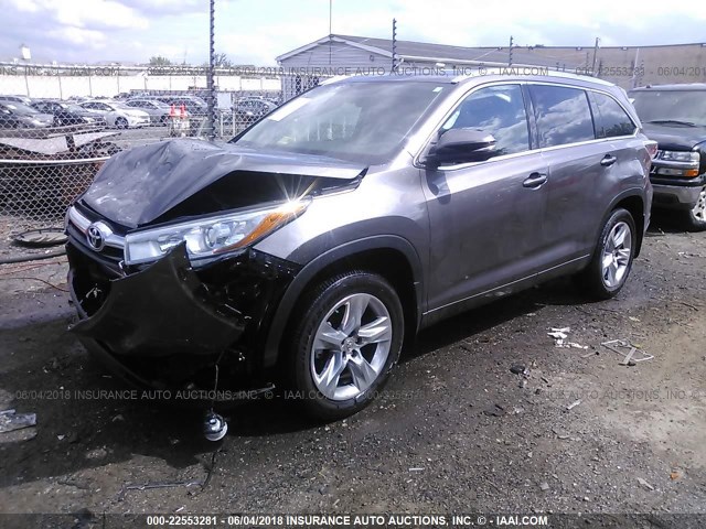 5TDDKRFH8FS073264 - 2015 TOYOTA HIGHLANDER LIMITED/LTD PLATINUM GRAY photo 2