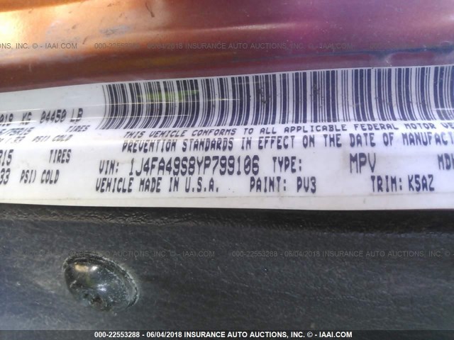 1J4FA49S8YP799106 - 2000 JEEP WRANGLER / TJ SPORT Narıncı foto 9