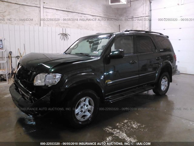 5TDBT48A22S068756 - 2002 TOYOTA SEQUOIA LIMITED GREEN photo 2