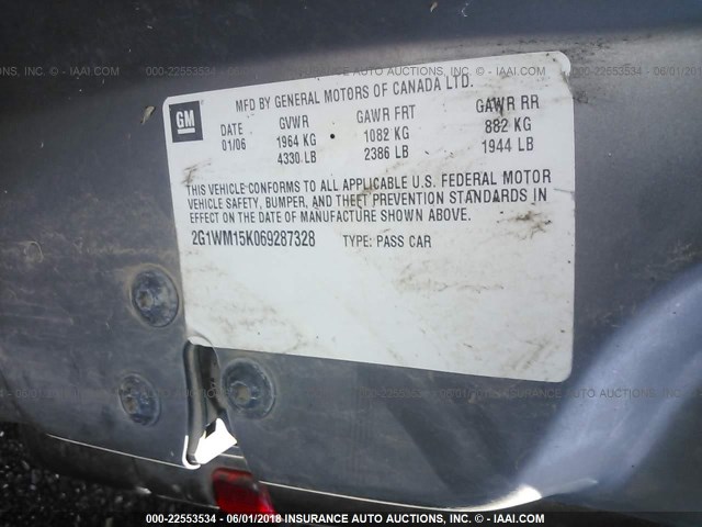 2G1WM15K069287328 - 2006 CHEVROLET MONTE CARLO LT GRAY photo 9