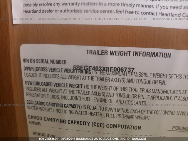 5SFGF403X8E006737 - 2008 HEARTLAND CYCLONE  未知 照片 9