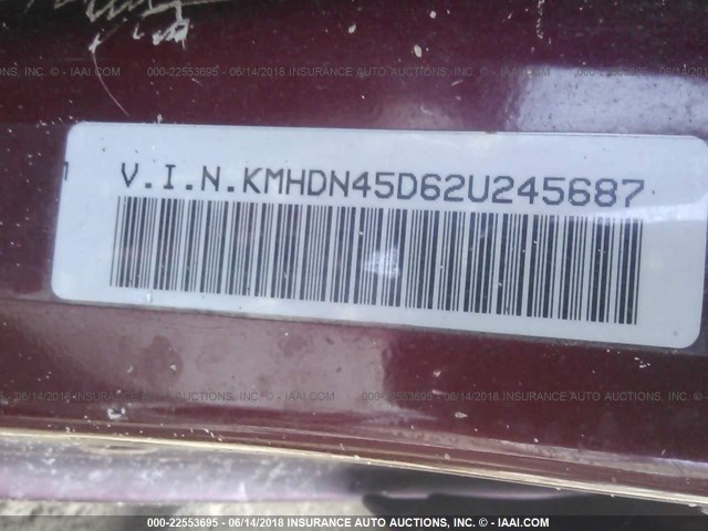 KMHDN45D62U245687 - 2002 HYUNDAI ELANTRA GLS/GT MAROON photo 9