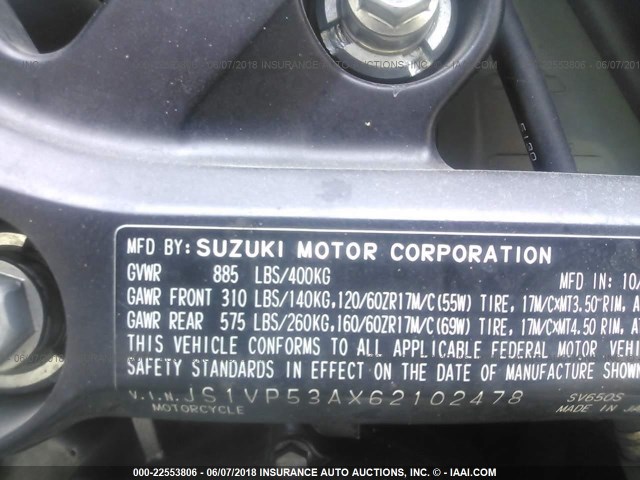 JS1VP53AX62102478 - 2006 SUZUKI SV650 RED photo 10