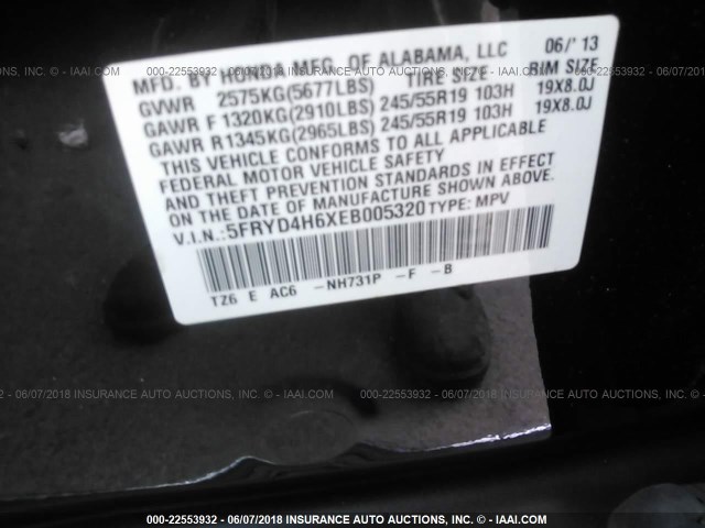 5FRYD4H6XEB005320 - 2014 ACURA MDX TECHNOLOGY BLACK photo 9