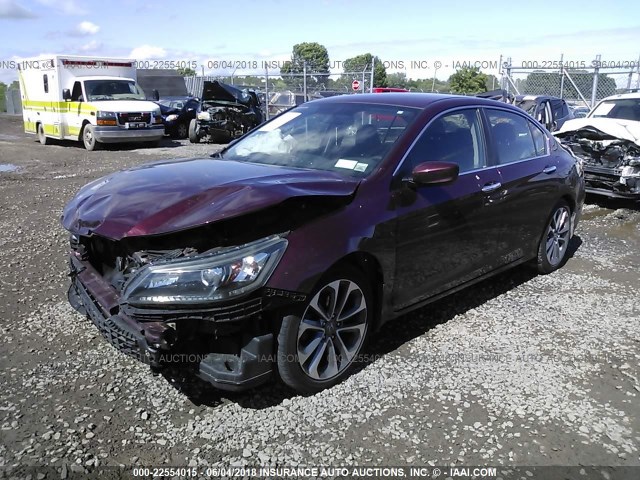 1HGCR2F51DA089872 - 2013 HONDA ACCORD SPORT BURGUNDY photo 2