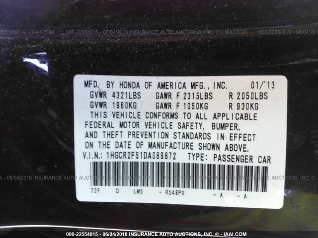 1HGCR2F51DA089872 - 2013 HONDA ACCORD SPORT ბურგუნდია ფოტო 9