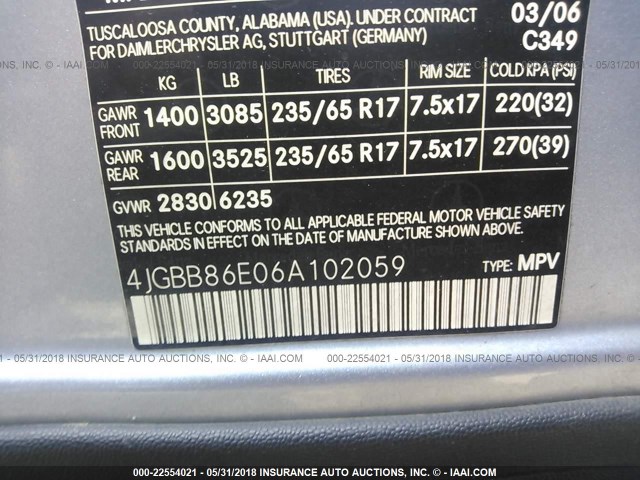 4JGBB86E06A102059 - 2006 MERCEDES-BENZ ML 350 GRAY photo 9