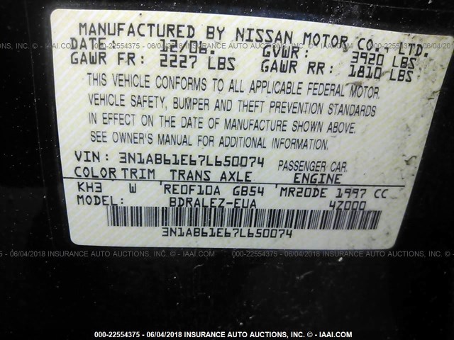 3N1AB61E67L650074 - 2007 NISSAN SENTRA 2.0/2.0S/2.0SL BLACK photo 9