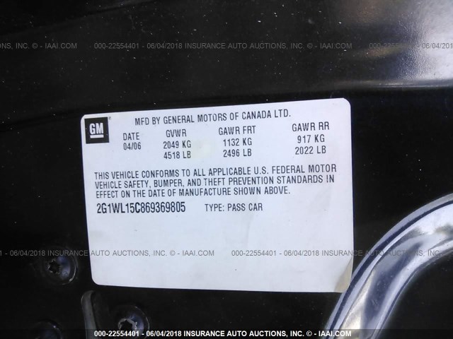 2G1WL15C869369805 - 2006 CHEVROLET MONTE CARLO SS შავი ფოტო 9