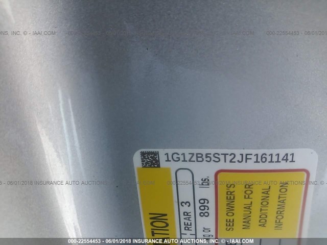 1G1ZB5ST2JF161141 - 2018 CHEVROLET MALIBU LS ვერცხლისფერი ფოტო 9