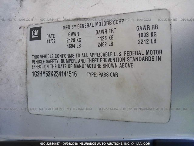 1G2HY52K234141516 - 2003 PONTIAC BONNEVILLE SLE SILVER photo 9