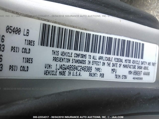 1J4GW48S84C248389 - 2004 JEEP GRAND CHEROKEE LAREDO/COLUMBIA/FREEDOM 银色 照片 9